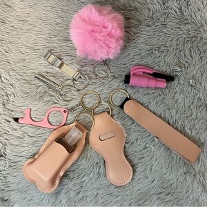 9pcs Light Pink and Silver Safety Keychain Set